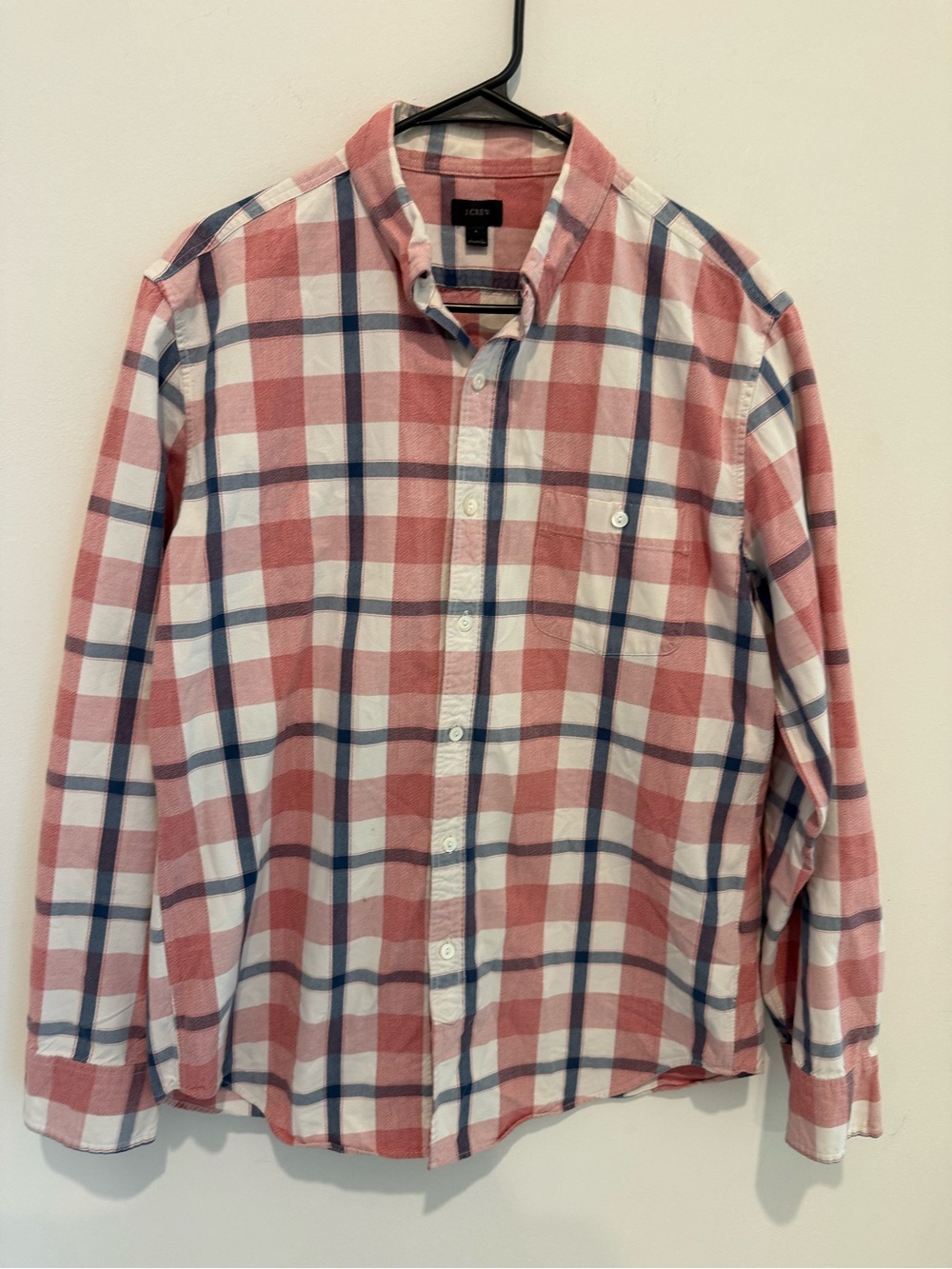 J. Crew Men’s Pink and Blue Plaid Long Sleeve Button-Down Shirt